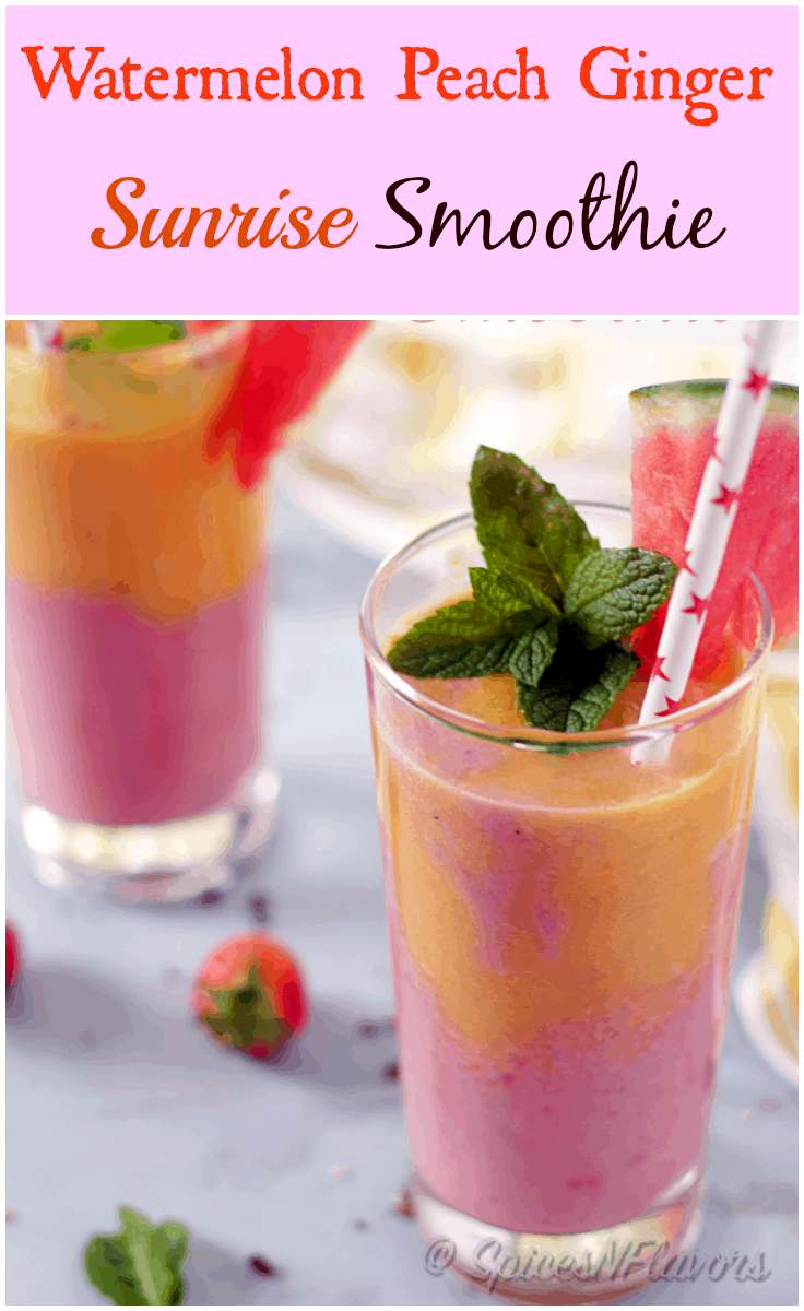 watermelon-peach-ginger-sunrise-smoothie a healthy gluten free and vegan smoothie perfect breakfast for back to school