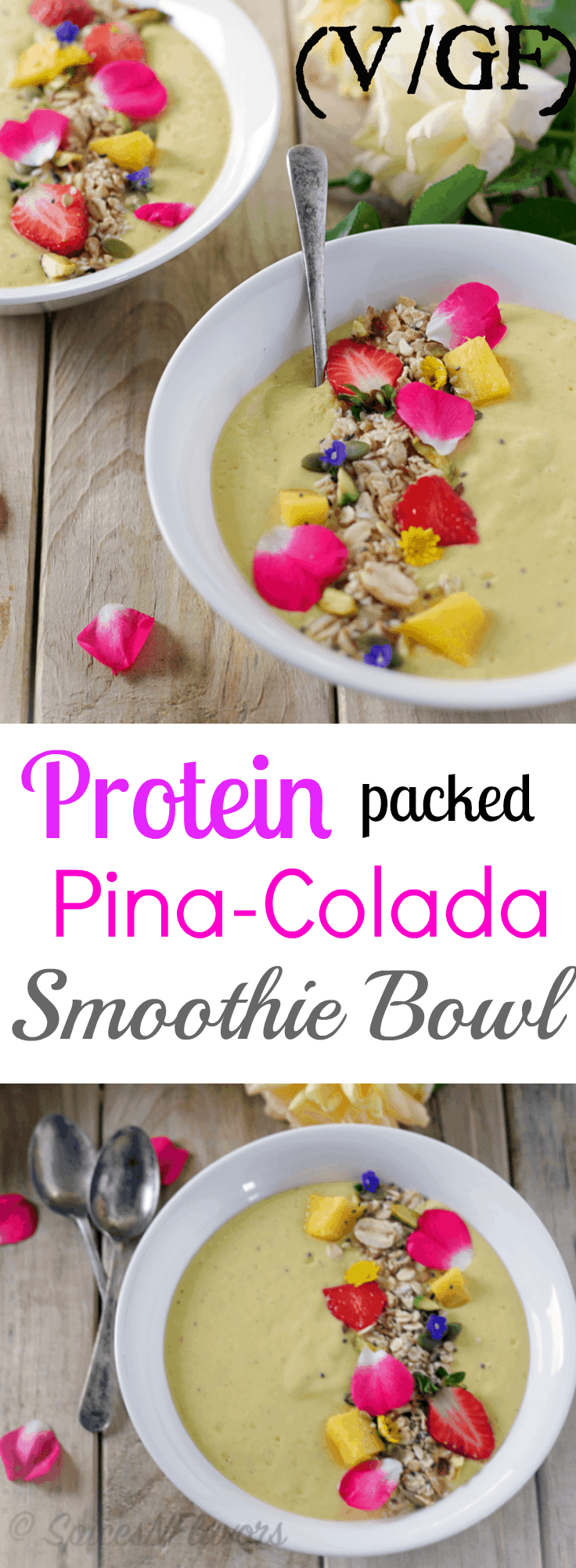 protein-enriched-pina-colada-smoothie-bowl healthy vegan gluten free bowl perfect for breakfast