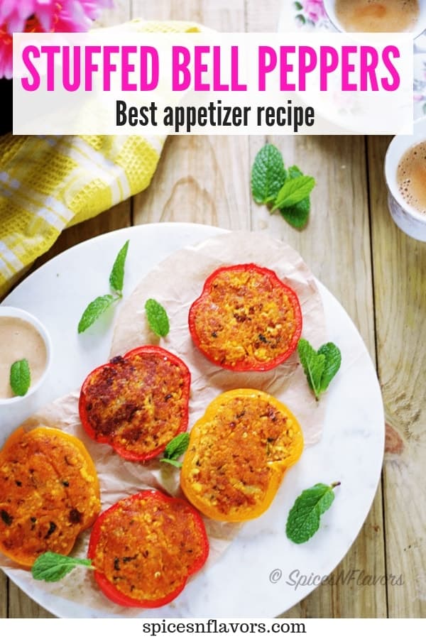pin image of stuffed capsicum rings or stuffed bell peppers