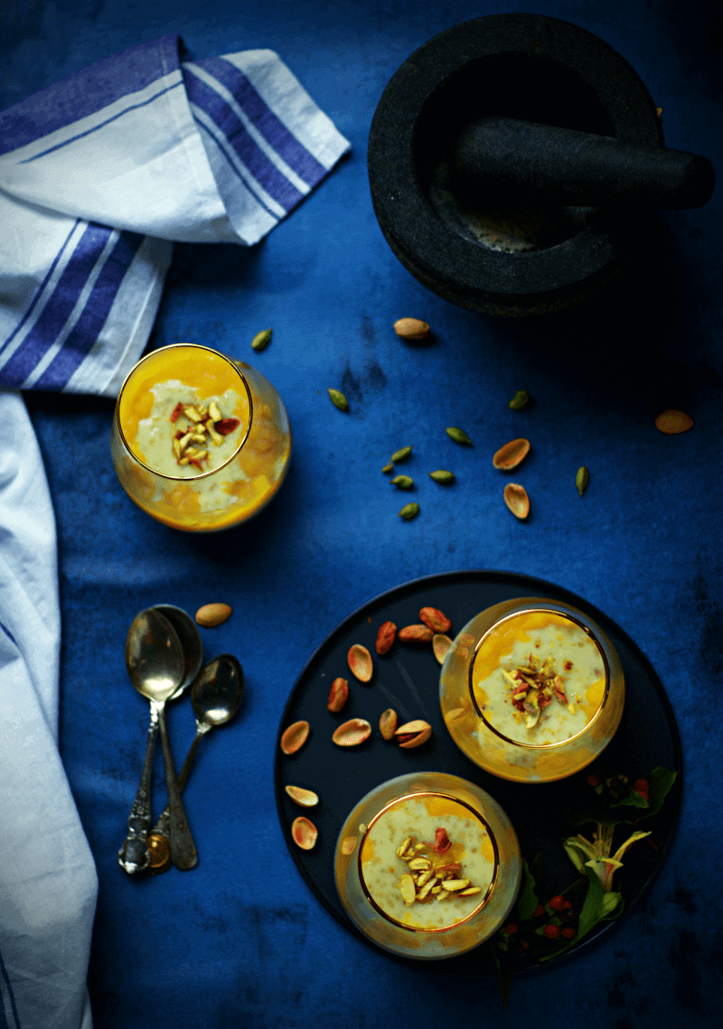 Oats payasam kheer with mango puree
