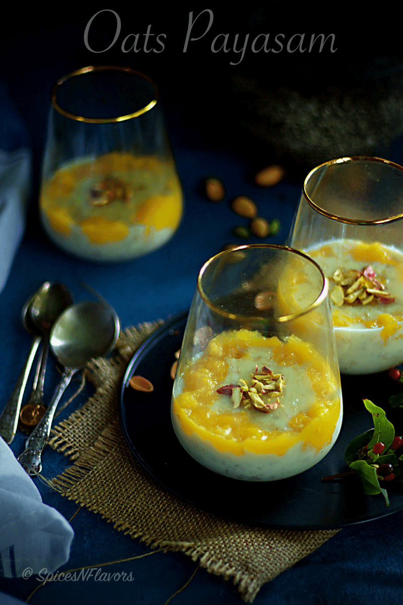 Oats payasam kheer with mango puree