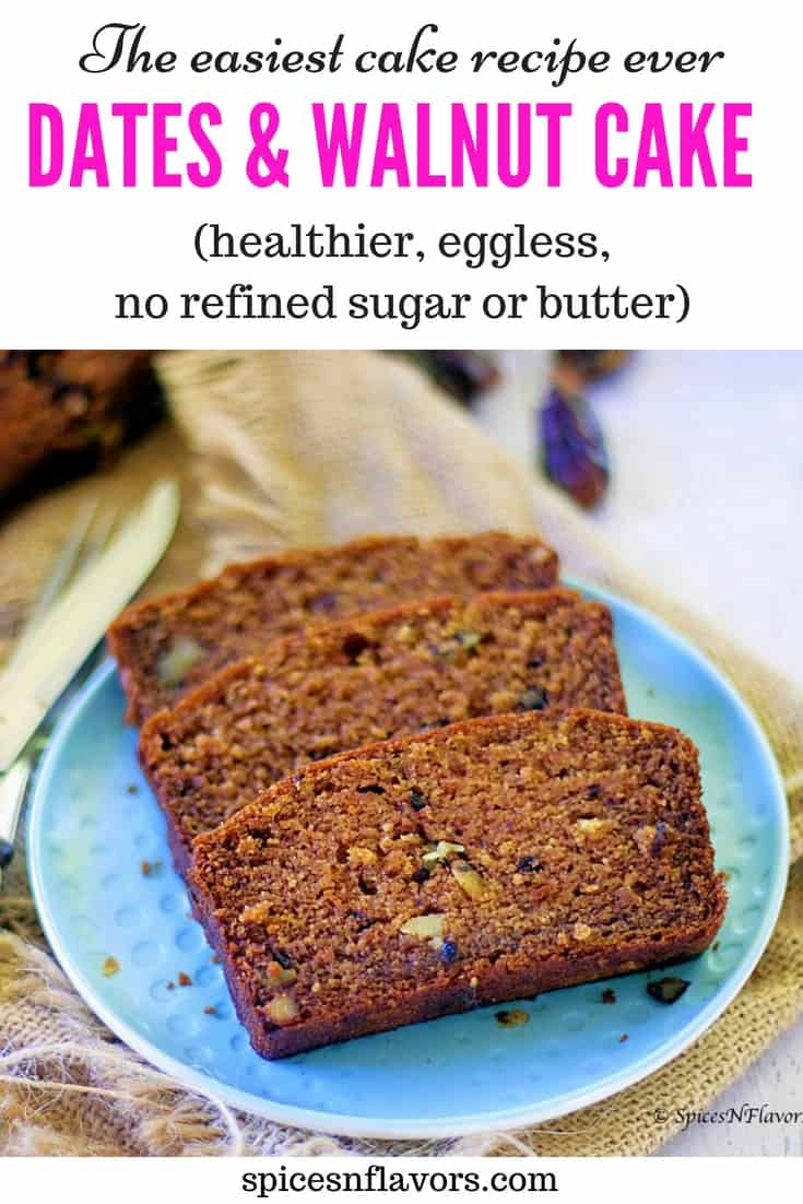 pin image of eggless dates and walnut loaf cake