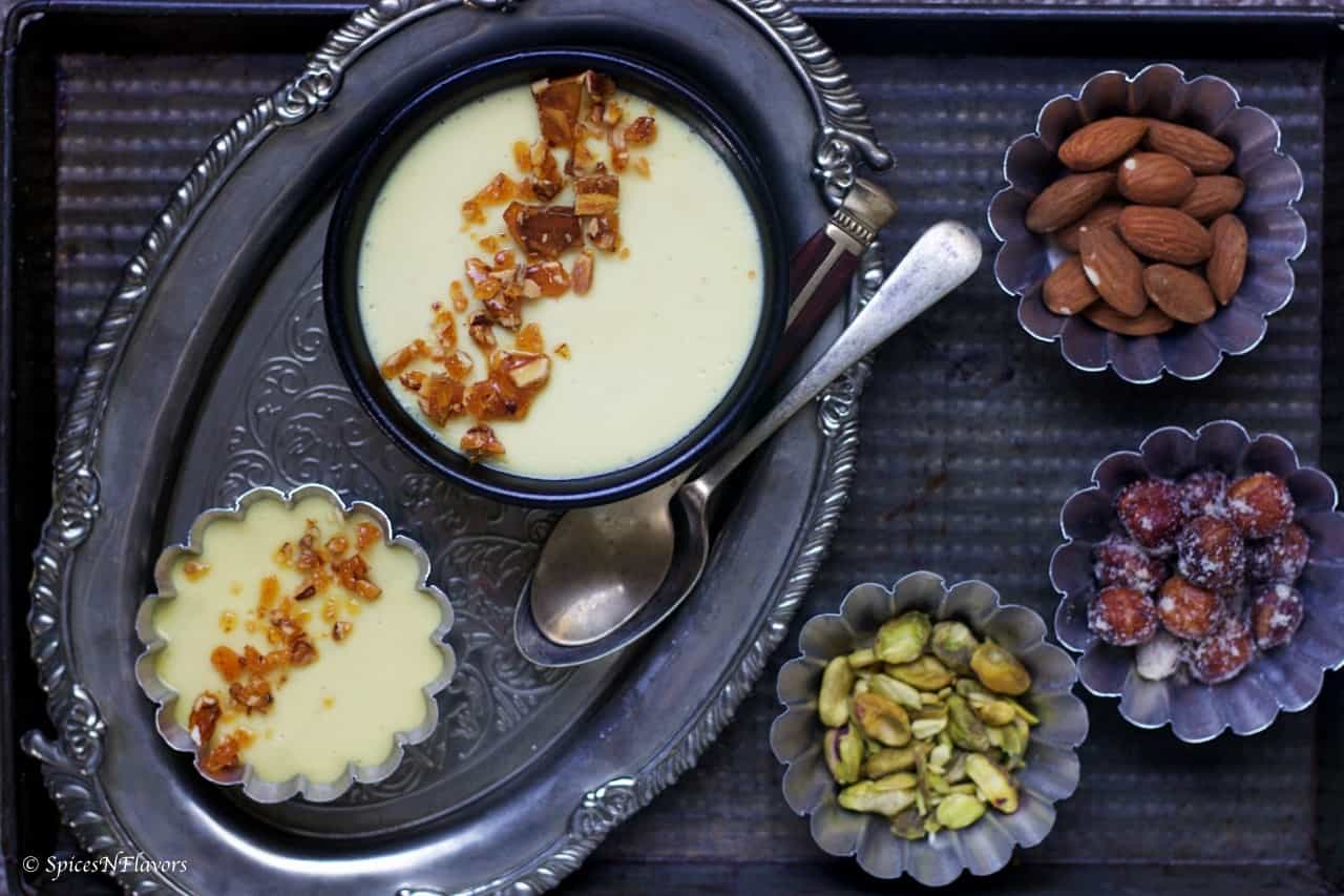 close up horizontal view of baked yogurt or bhapa doi recipe