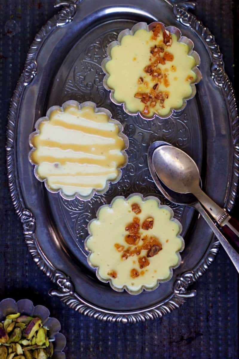 vertical view of bhapa doi or baked yogurt recipe