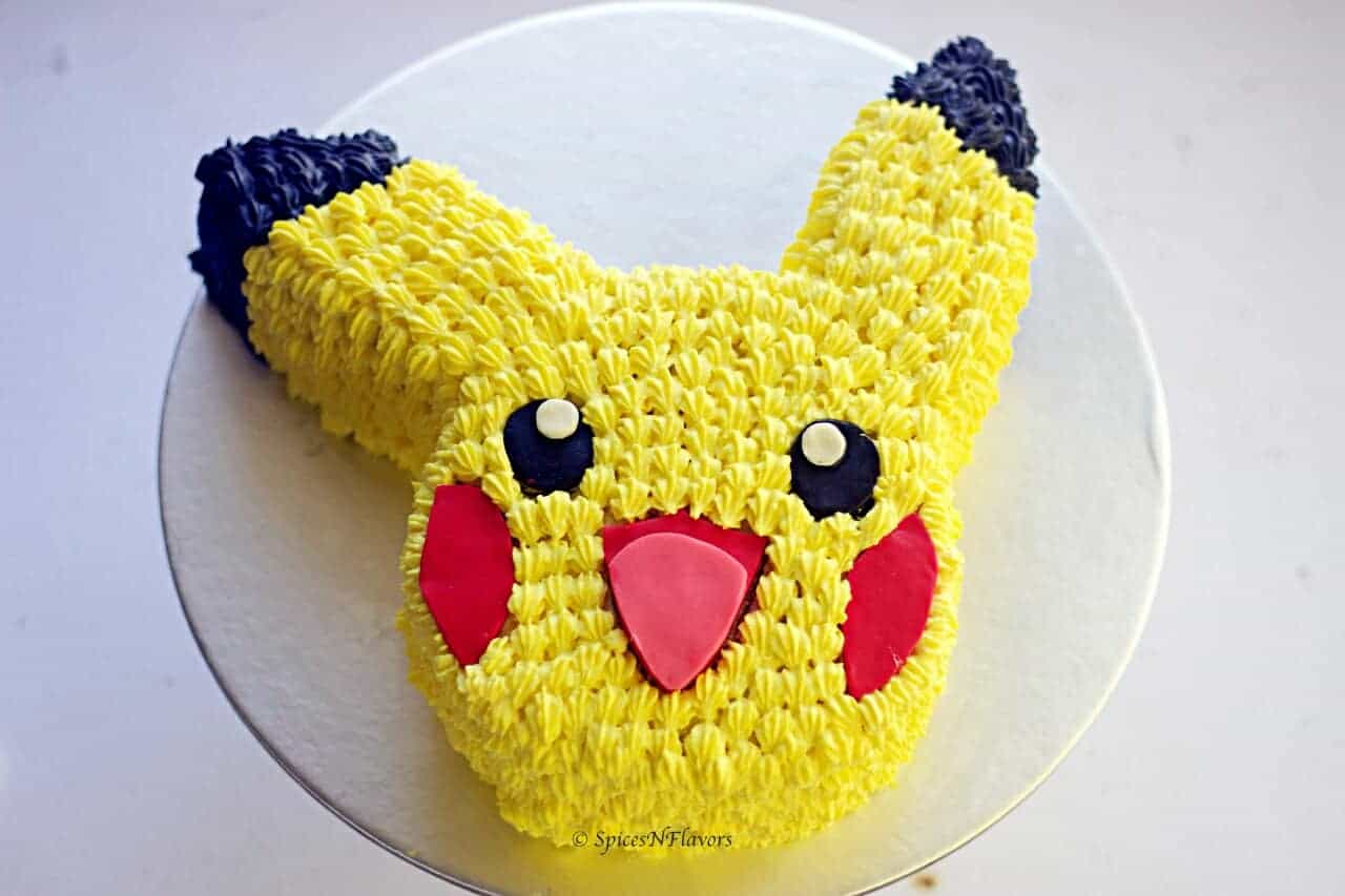 top view of easy pikachu cake tutorial