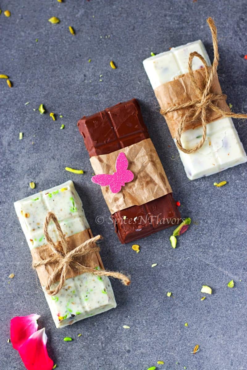 homemade chocolate bars wrapped up as a gift