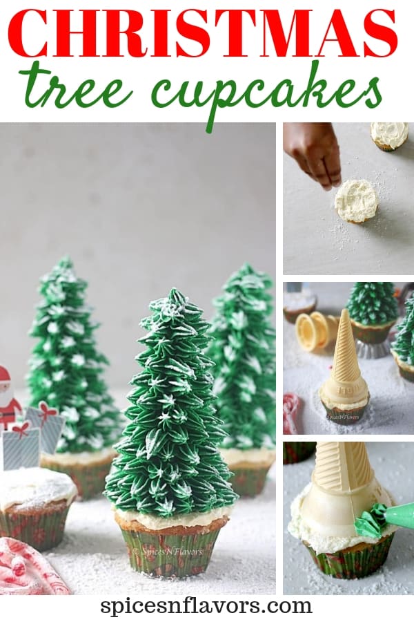 pin image of christmas tree cupcakes