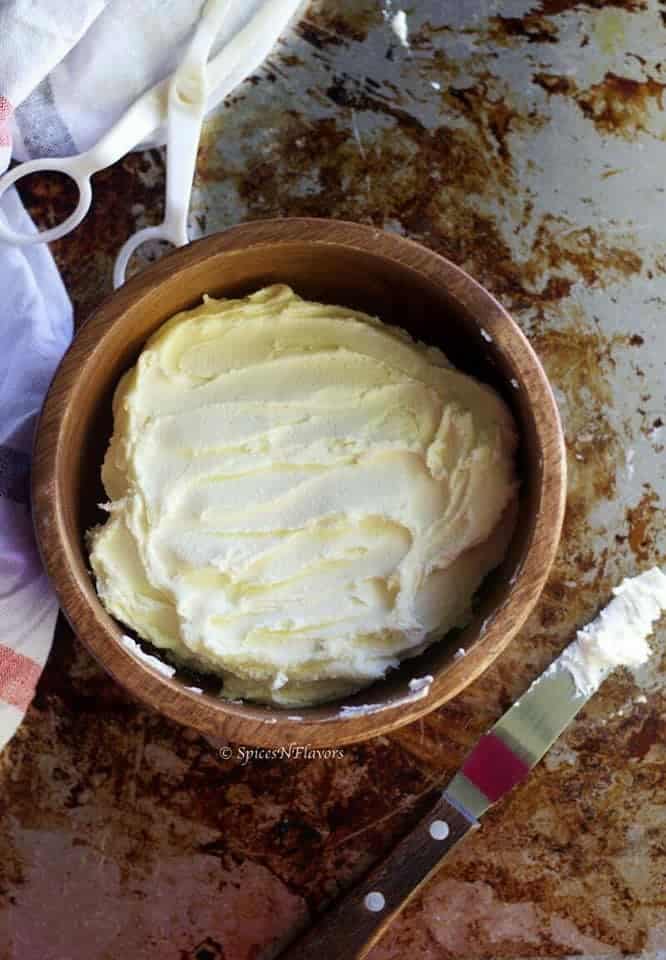 Best Buttercream Frosting placed in a bowl to show the texture