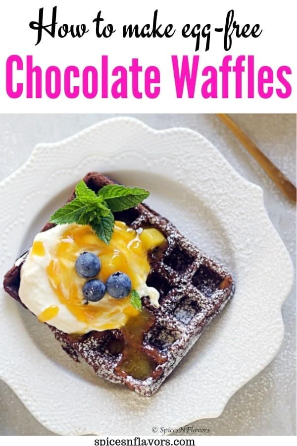 pin image of eggless chocolate waffles