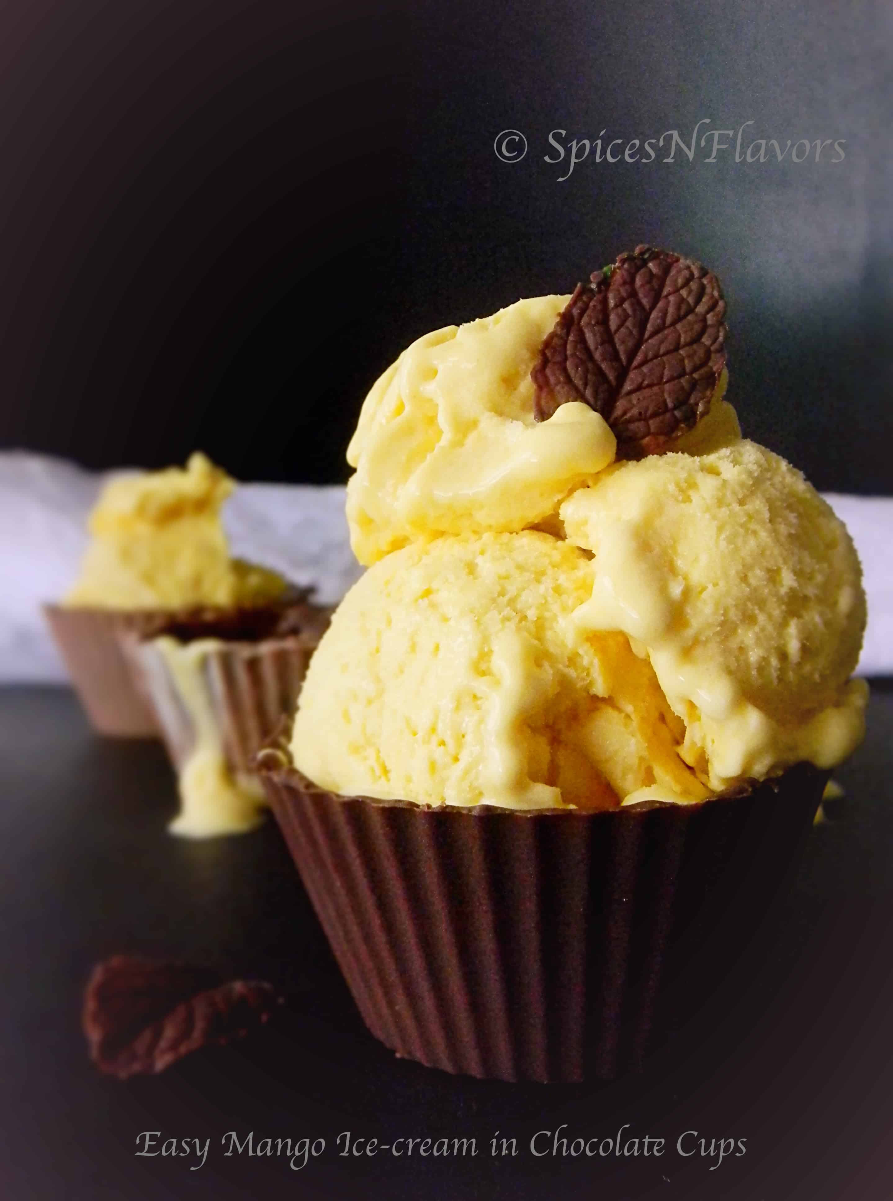 Easy Mango Ice-cream in Chocolate Cups - Spices N Flavors