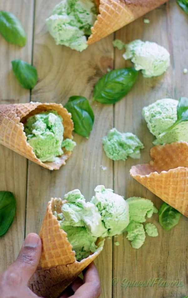 4 ingredient no churn Basil IceCream Spices N Flavors