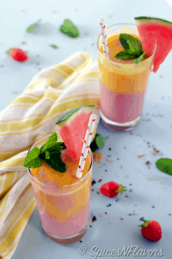 Watermelon Peach and Ginger Sunrise Smoothie - Spices N Flavors