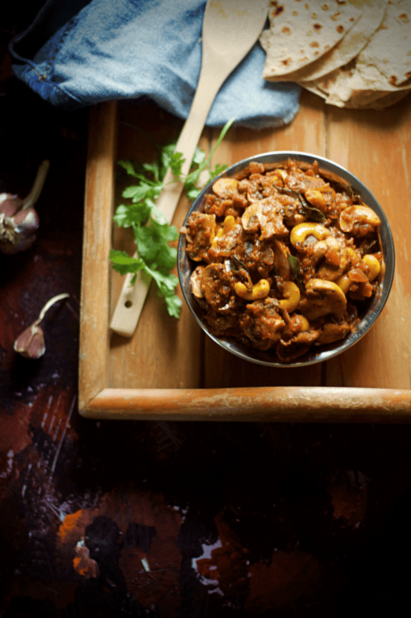 Kaju Mushroom Masala - South Indian Style Curry - Spices N Flavors