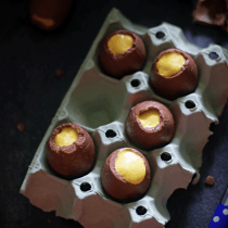 mango coconut mousse in chocolate easter eggs