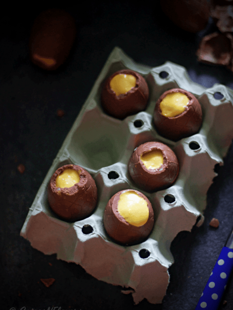 mango coconut mousse in chocolate easter eggs