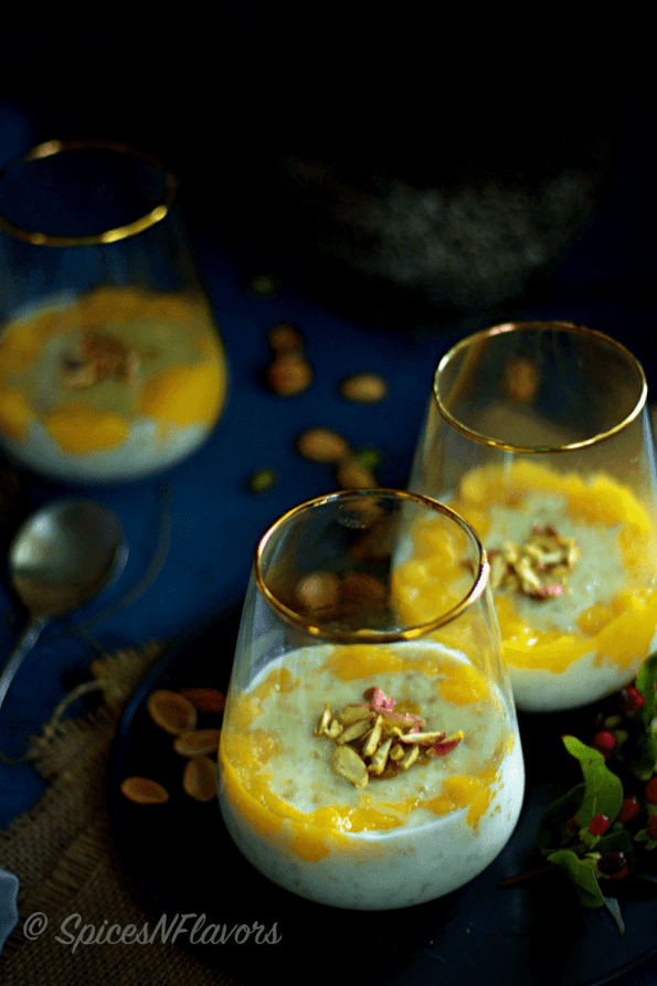 Oats Payasam (Kheer) with Mango Puree Spices N Flavors