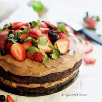 horizontal image of one bowl chocolate cake