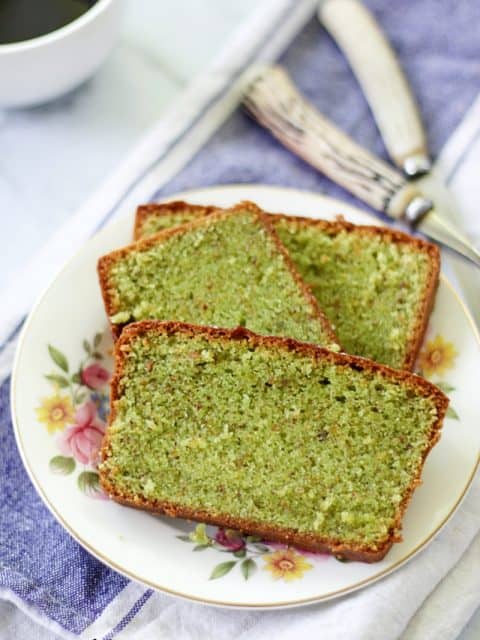 pistachio loaf cake slices showing the texture