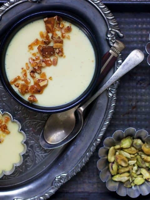 close up horizontal view of baked yogurt or bhapa doi recipe
