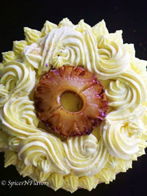top view of eggless pineapple cake