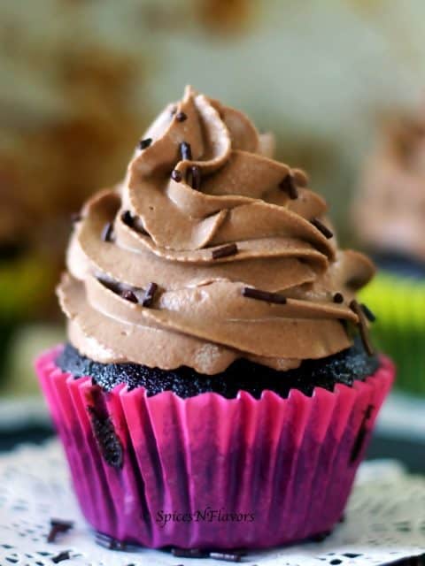 close up view of vegan chocolate cupcakes image