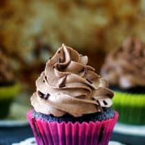 vertical view of vegan chocolate cupcakes