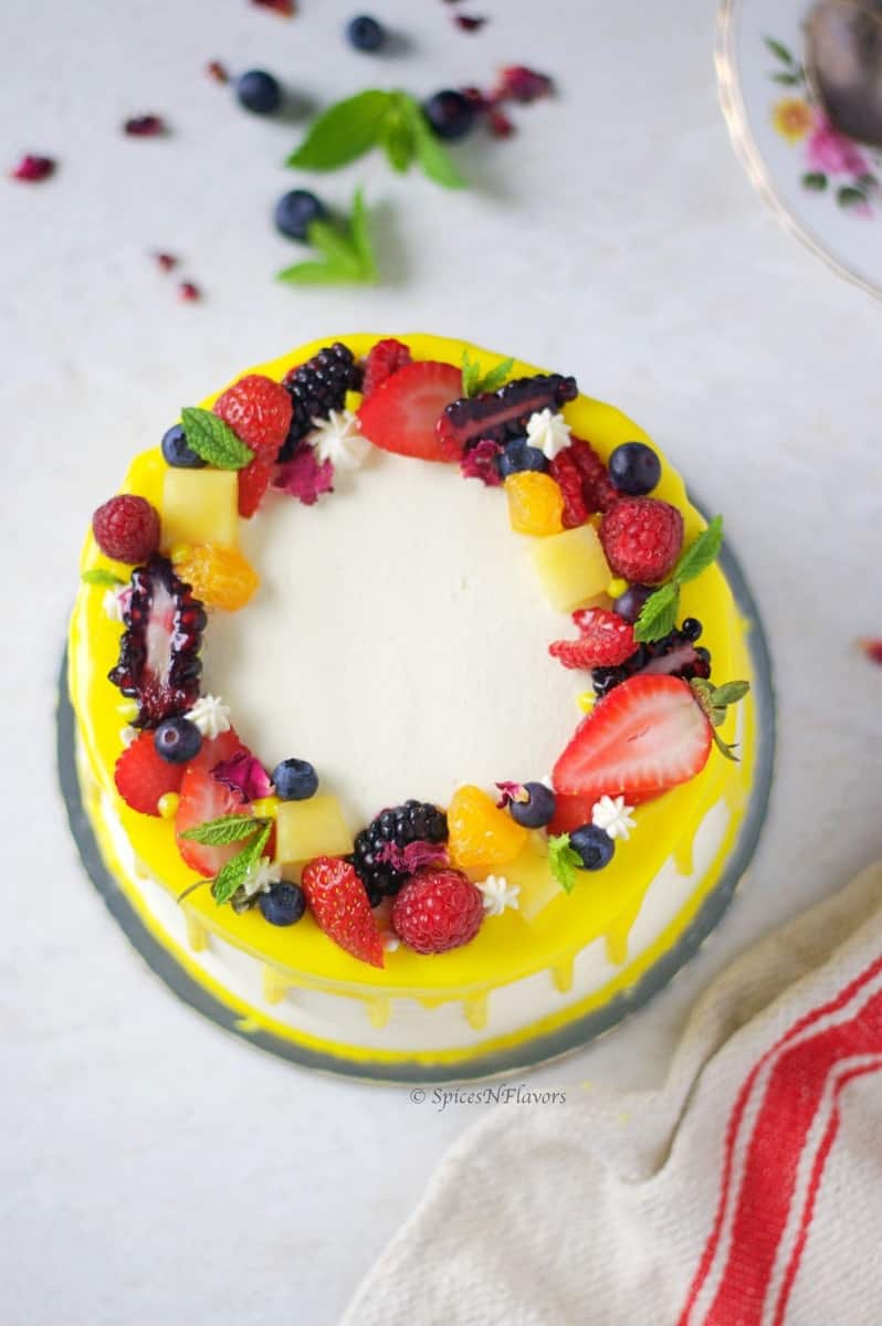 Eggless Fresh Fruit Cake with Whipped Cream - Spices N Flavors