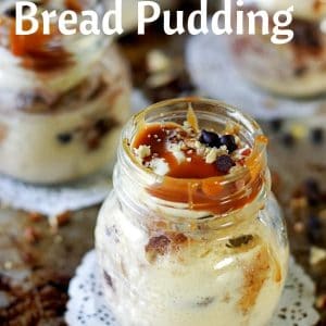 straight view of instant pot bread pudding made in jars