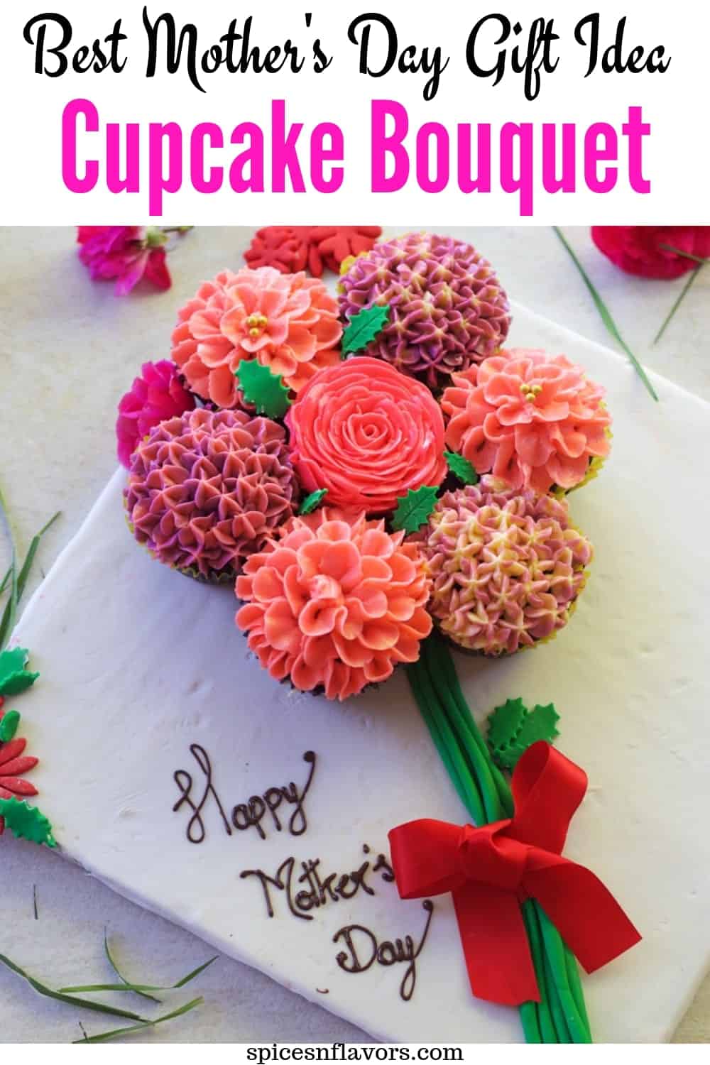 cupcake bouquet made using buttercream flowers