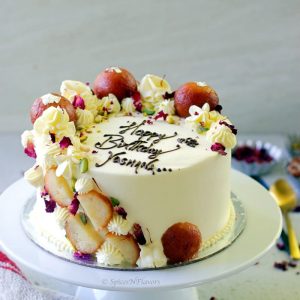 straight view of gulab jamun cake in one view