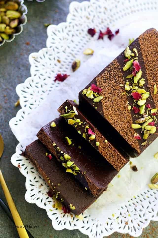 close up overhead view of instant pot chocolate terrine