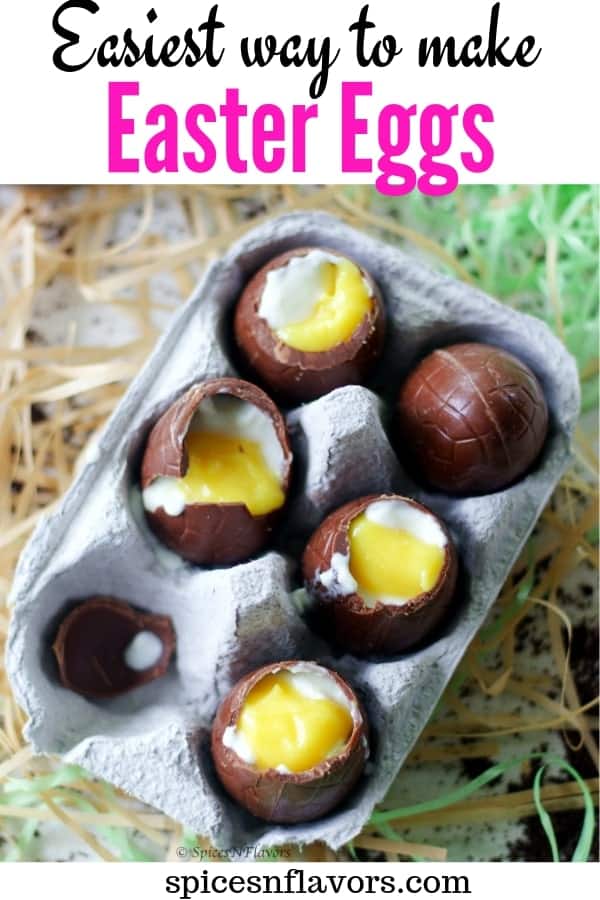 easter chocolate eggs filled with yogurt and lemon curd