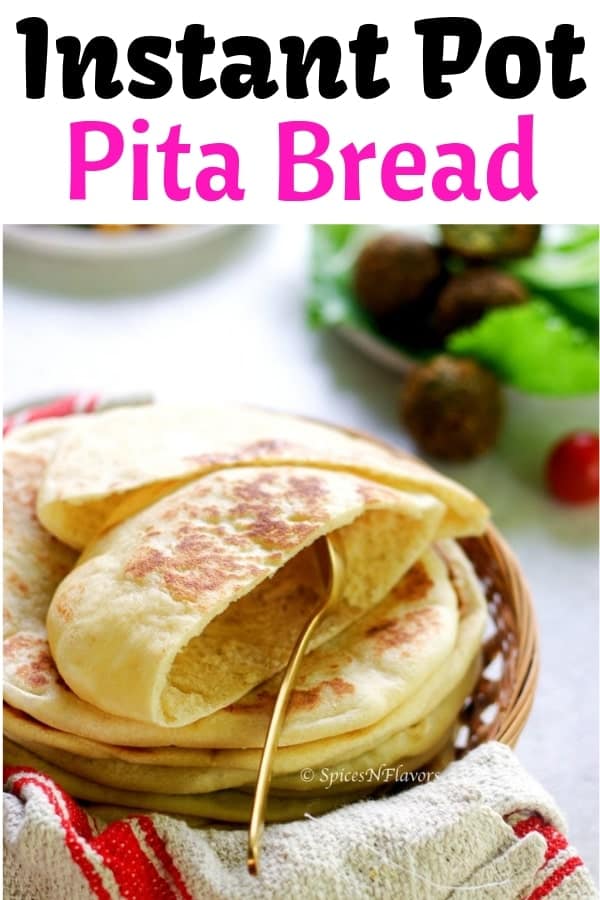 pin image of instant pot whole wheat pita bread