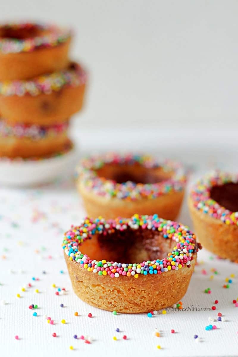 Eggless Chocolate Chip Cookie Cups stacked to show the texture