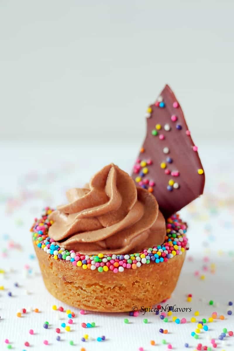 individual image of Eggless Chocolate Cookie Cups filled with frosting