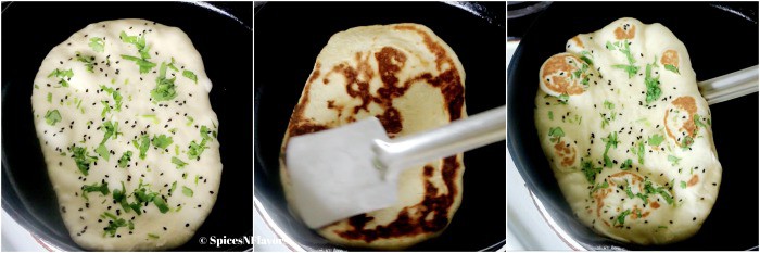 cooking the naan bread on iron skillet itself