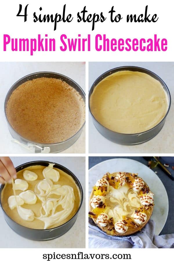 pumpkin swirl cheesecake step collage