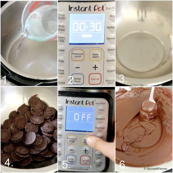 a collage of instant pot melted chocolates steps