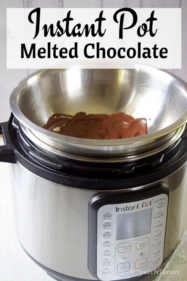 dark chocolate melted in a metal bowl over instant pot