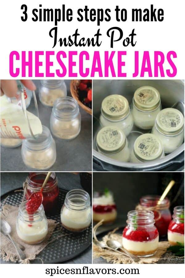 pin image of instant pot cheesecake jars