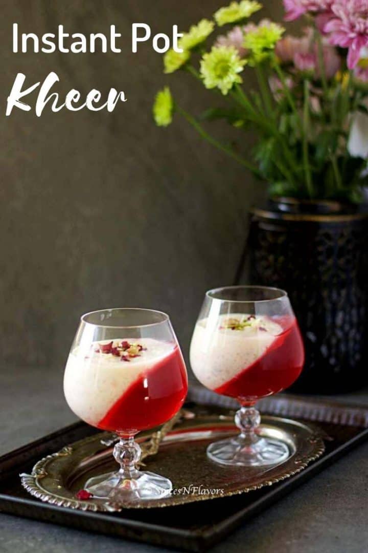 kheer served in glasses alongwith jelly placed on an antique plate