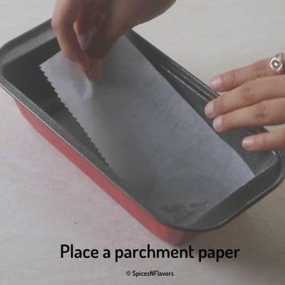 add parchment paper to cake pan