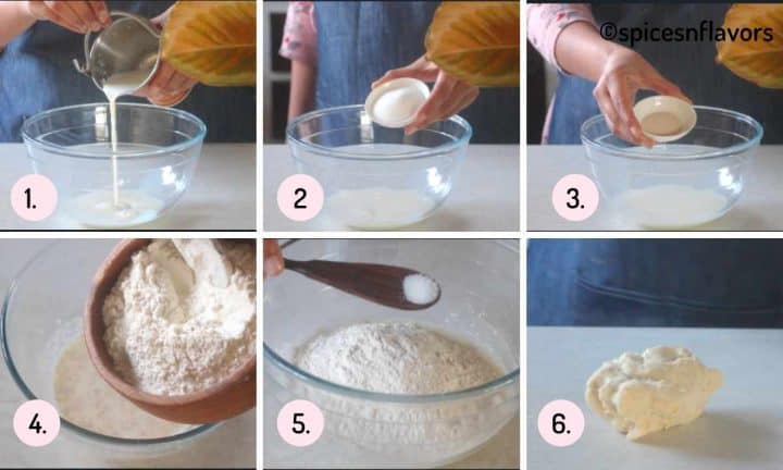 a collage of steps to prepare the dough