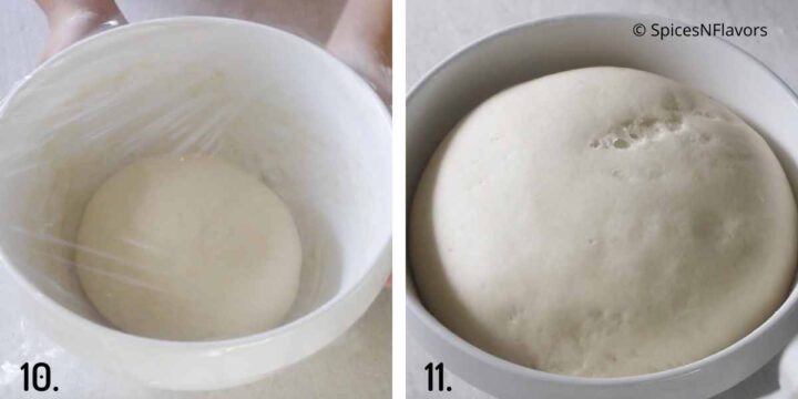bread dough proofed in a bowl