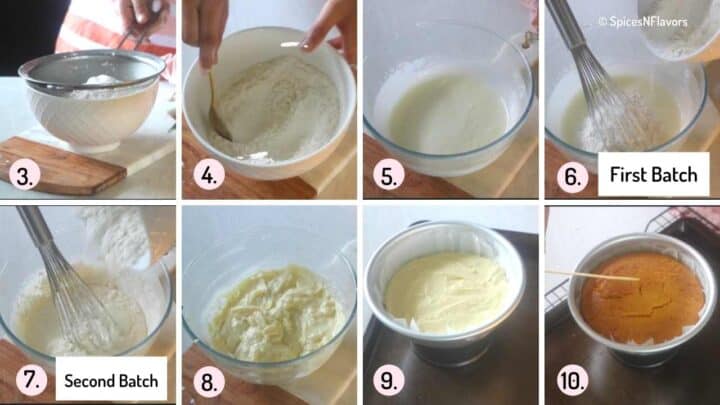 collage of images to prepare the cake batter