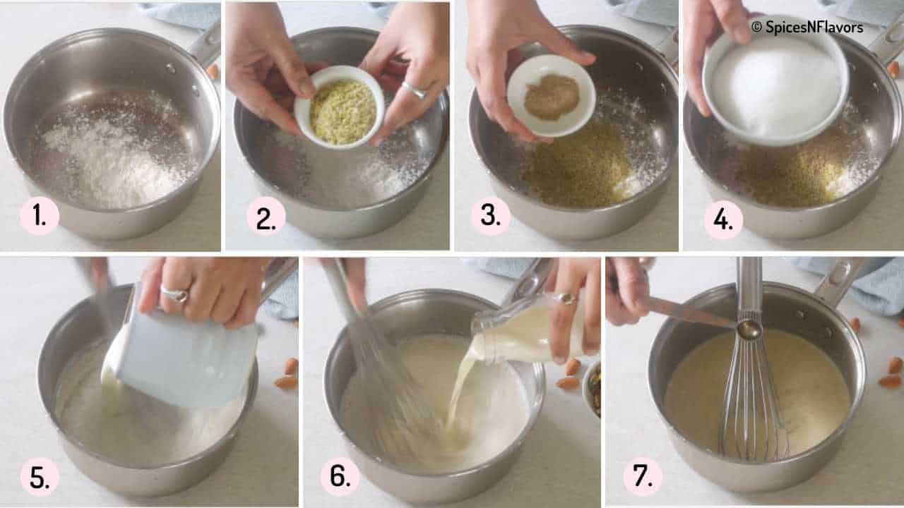 step by step picture collage of making Rasmalai Pudding