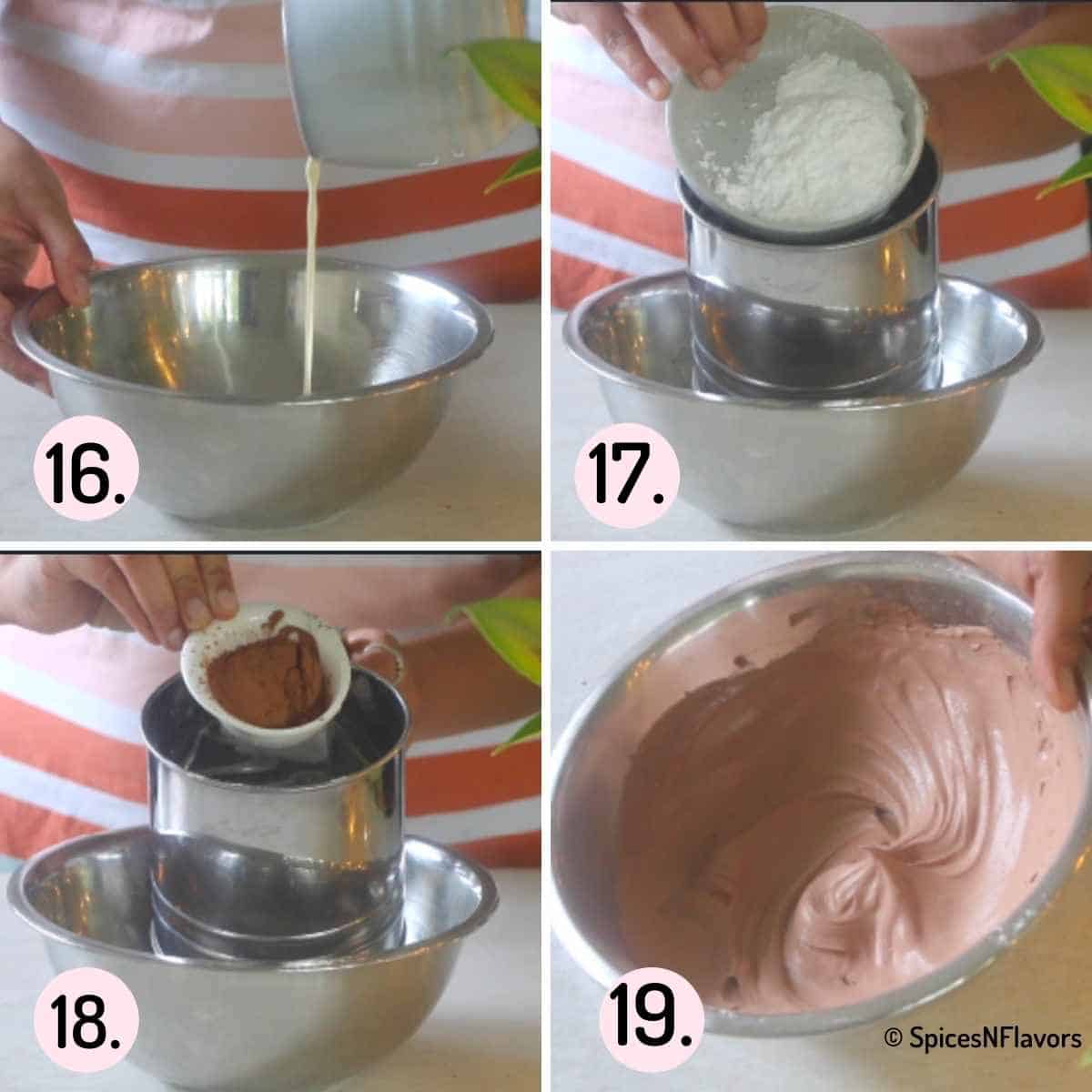 collage of steps explaining how to make chocolate whipped cream