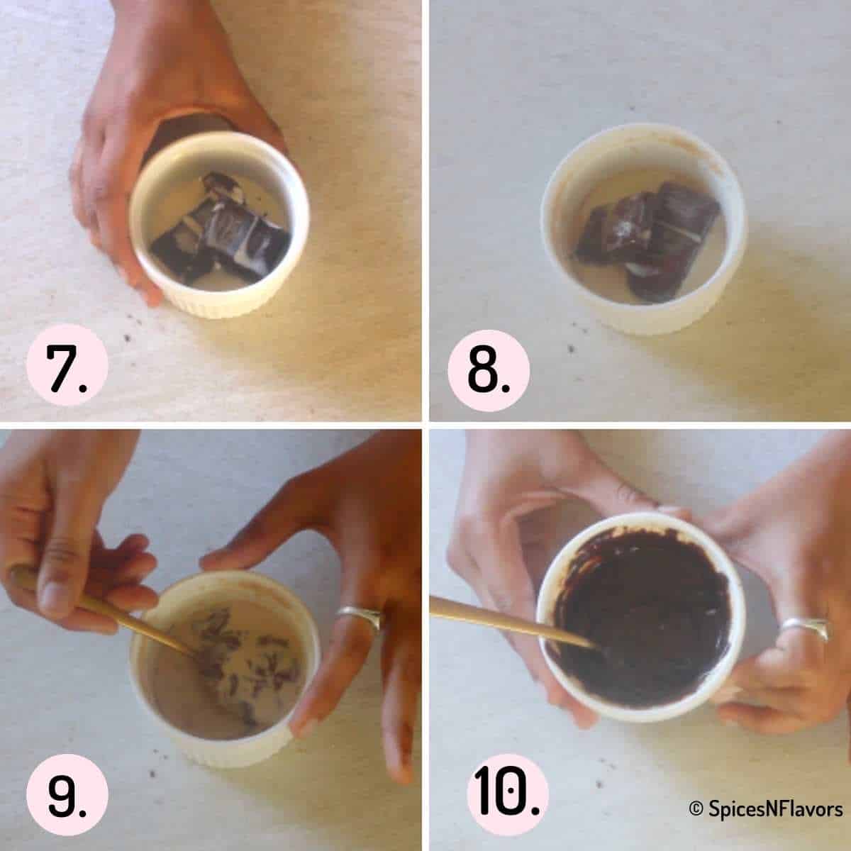 collage of steps showing how to make ganache in a microwave