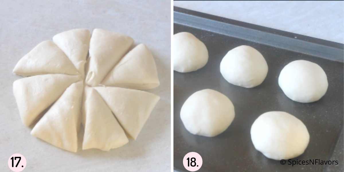 collage of images showing how to shape bread rolls