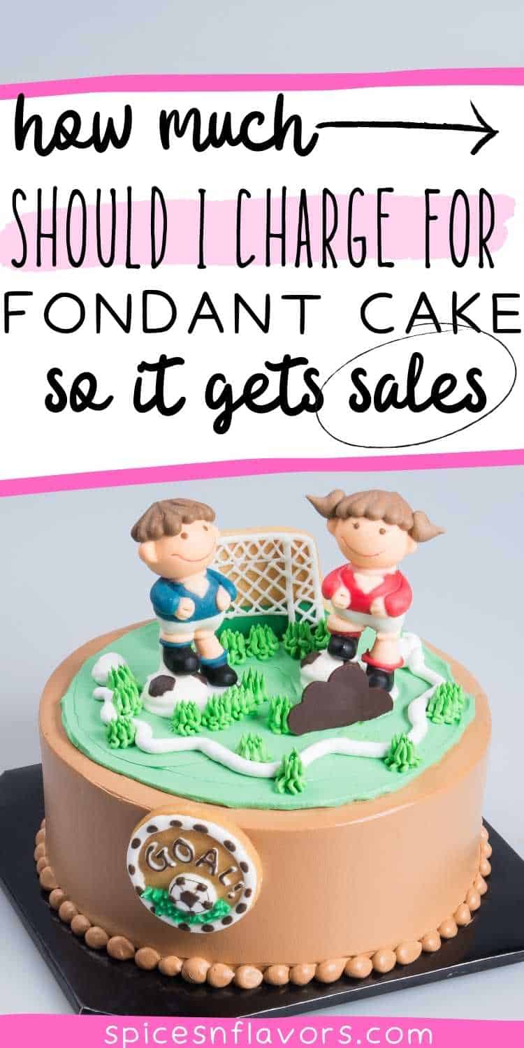 a fondant cake with text stating how to charge for fondant cakes